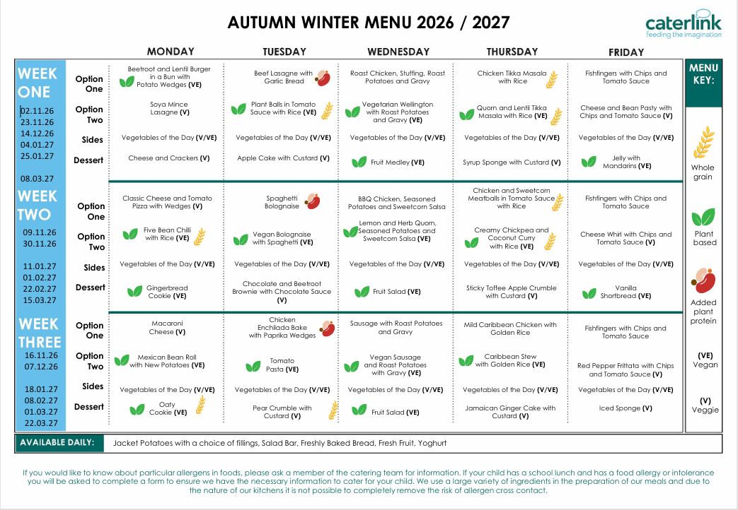 Autumn Winter Menu 2026-27